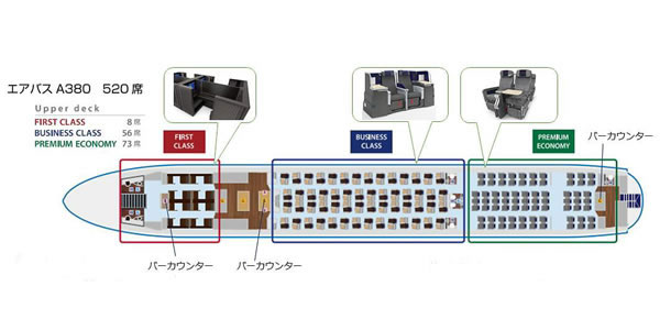 ANA A380 プレエコ シートマップ画像